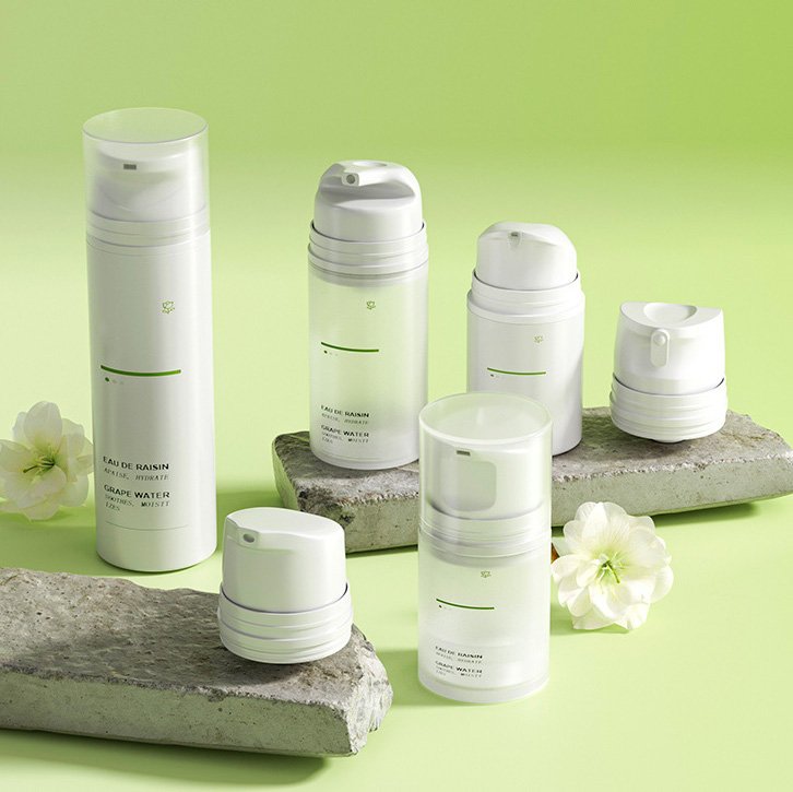 PCR airless pump bottle packaging made with recycled plastic for skincare products