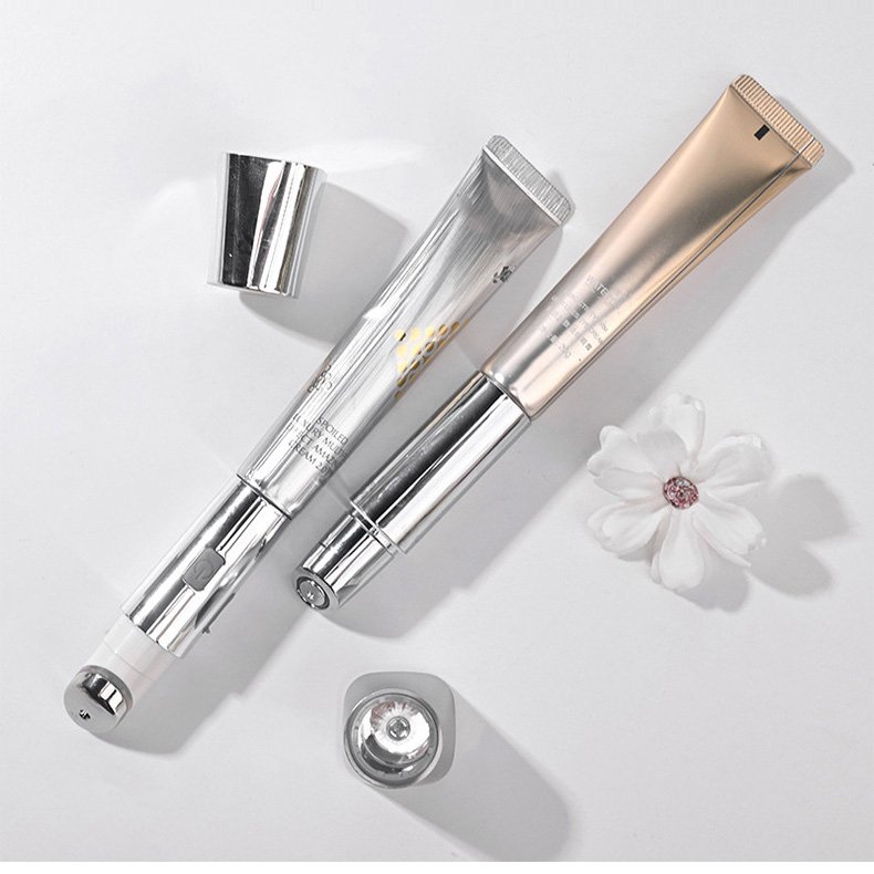 Anti aging serum applicator tube packaging with metal applicator head for skincare products