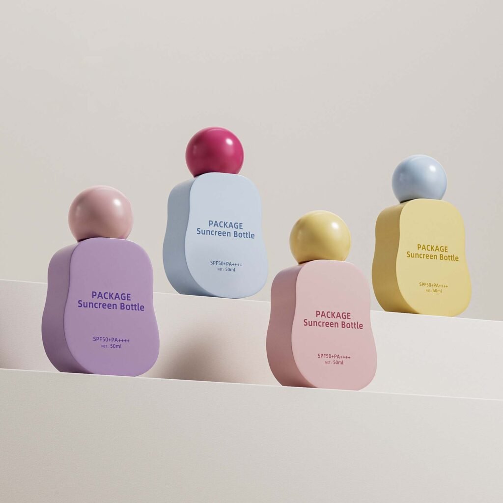 Unique sunscreen bottle packaging with creative shape design for cosmetic brands