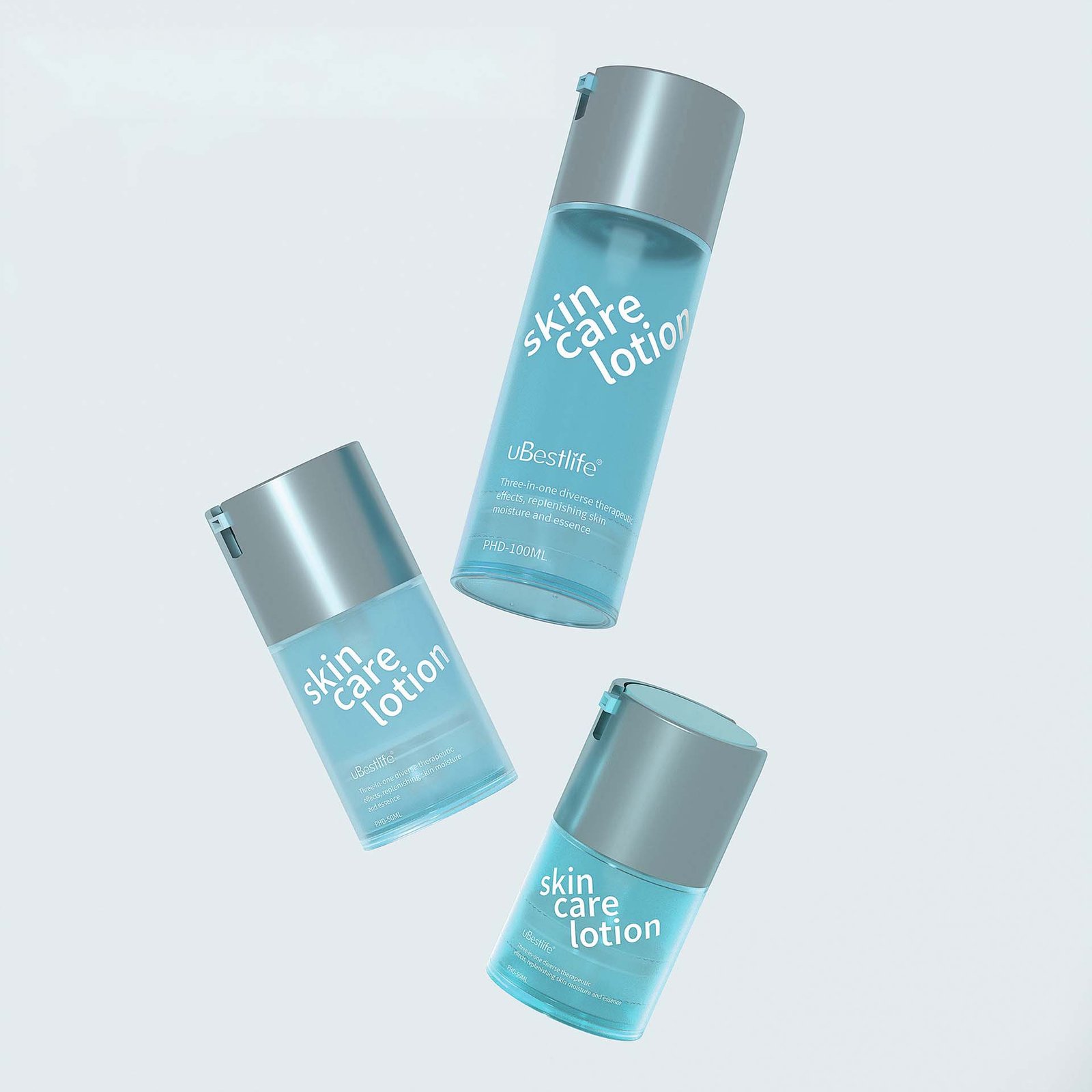 Colorful airless pump bottle packaging side view