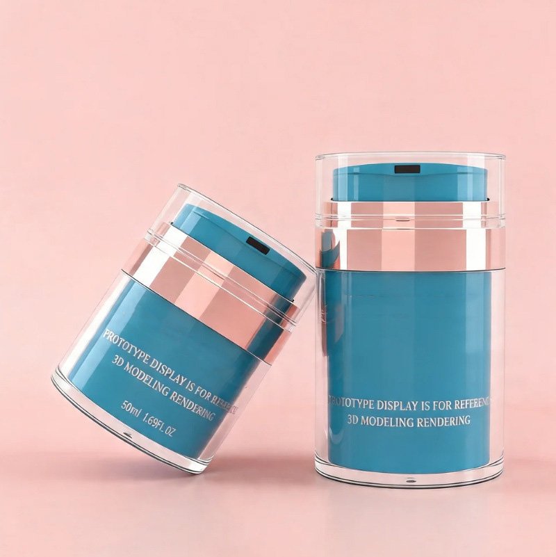Double wall airless pump bottle packaging for luxury skincare products