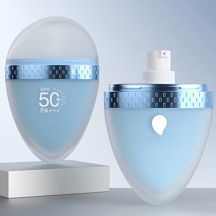 Frosted luxury sunscreen bottle packaging with elegant matte surface finish for skincare brands