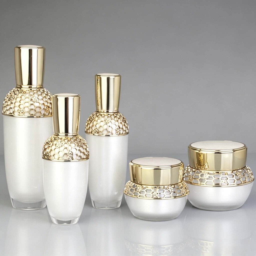 Gold airless pump bottle packaging with luxury cosmetic packaging design