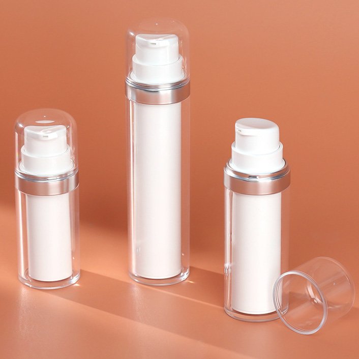 Gradient color airless pump bottle body closeup