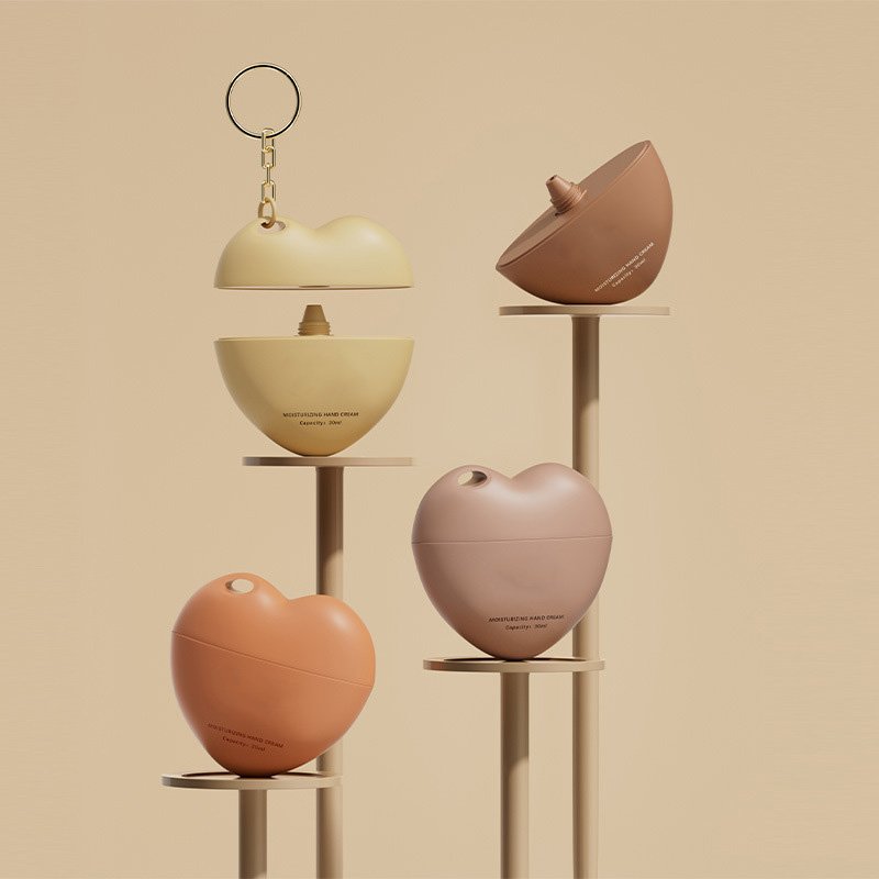 Heart shaped sunscreen bottle with hanging string design for creative beauty products