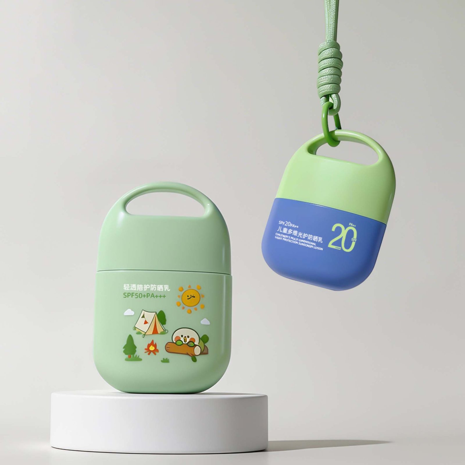 Mono‑material sunscreen bottle packaging body closeup