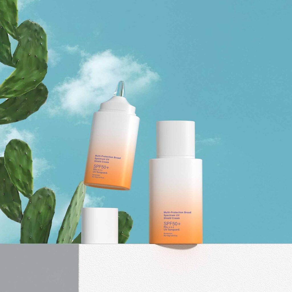 PCR material sunscreen bottle packaging for sustainable cosmetic brands