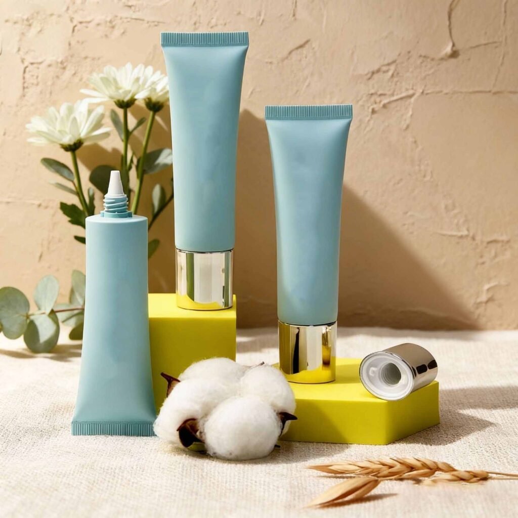 Plastic squeeze tube packaging for cream and lotion products