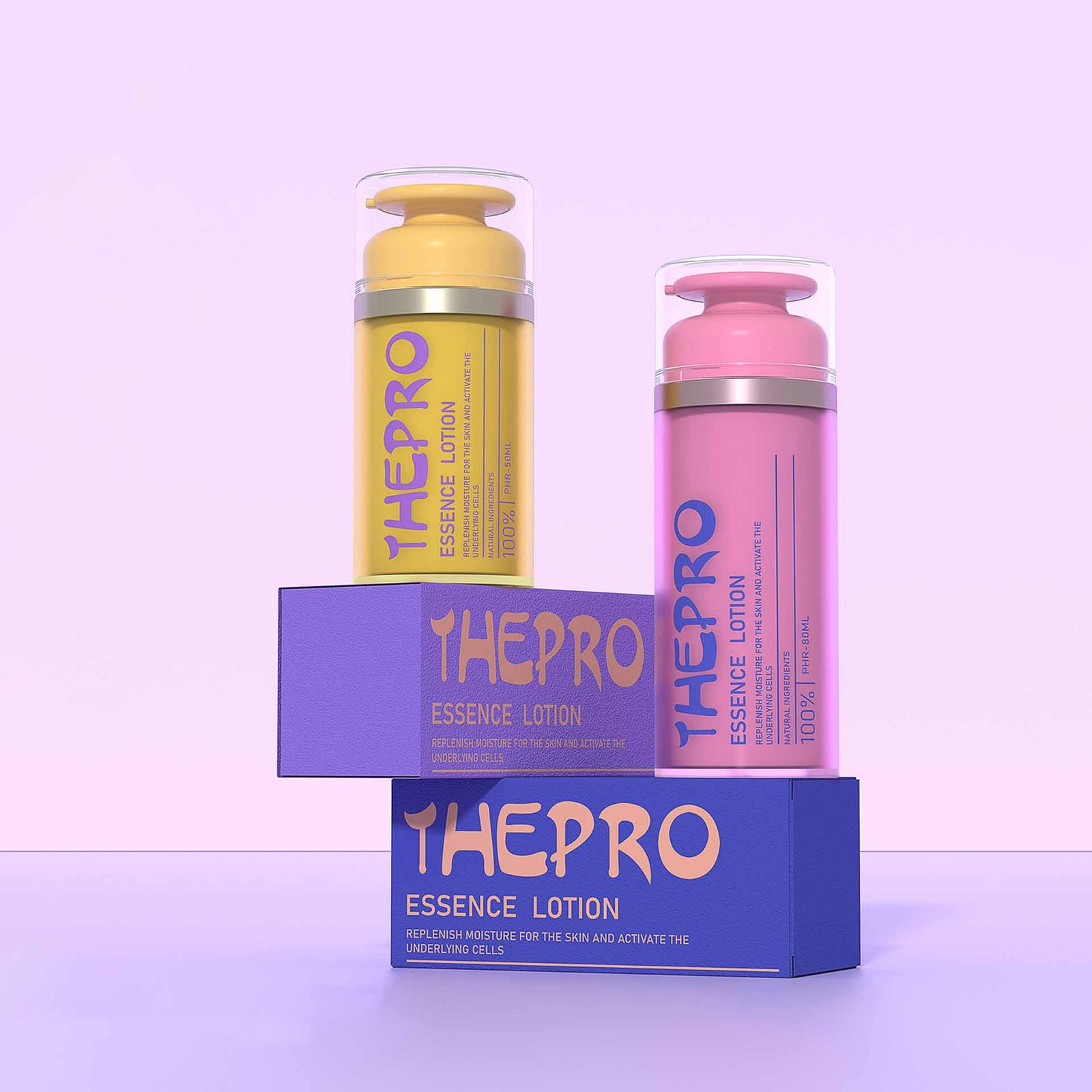 Printed custom airless pump bottle packaging side view