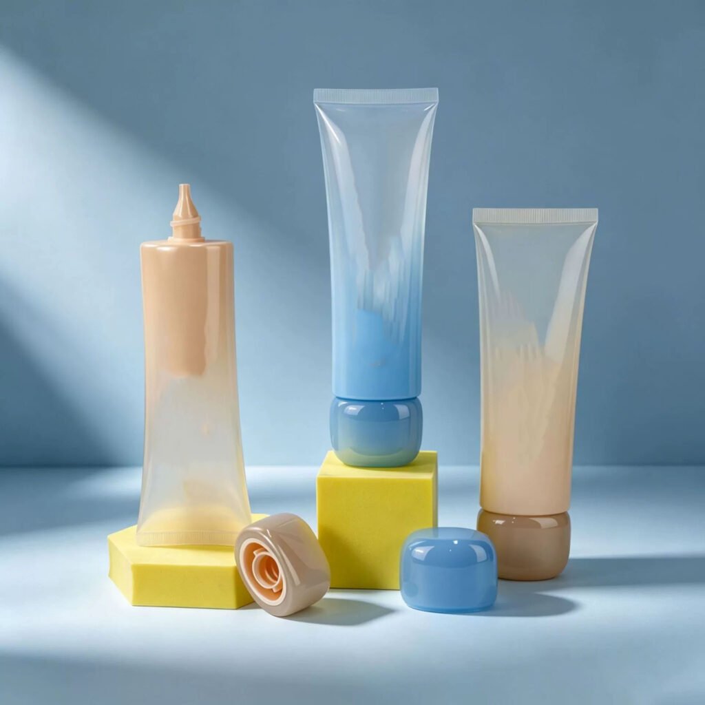 Transparent plastic cosmetic tube packaging showing product visibility