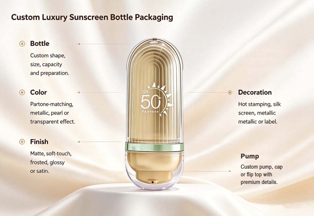 Discus Packaging can create the luxury sunscreen bottle packaging you desire.