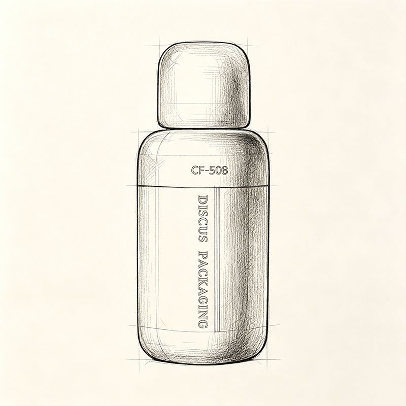 What shapes are available for Discus Packaging's special sunscreen bottles? Flat.