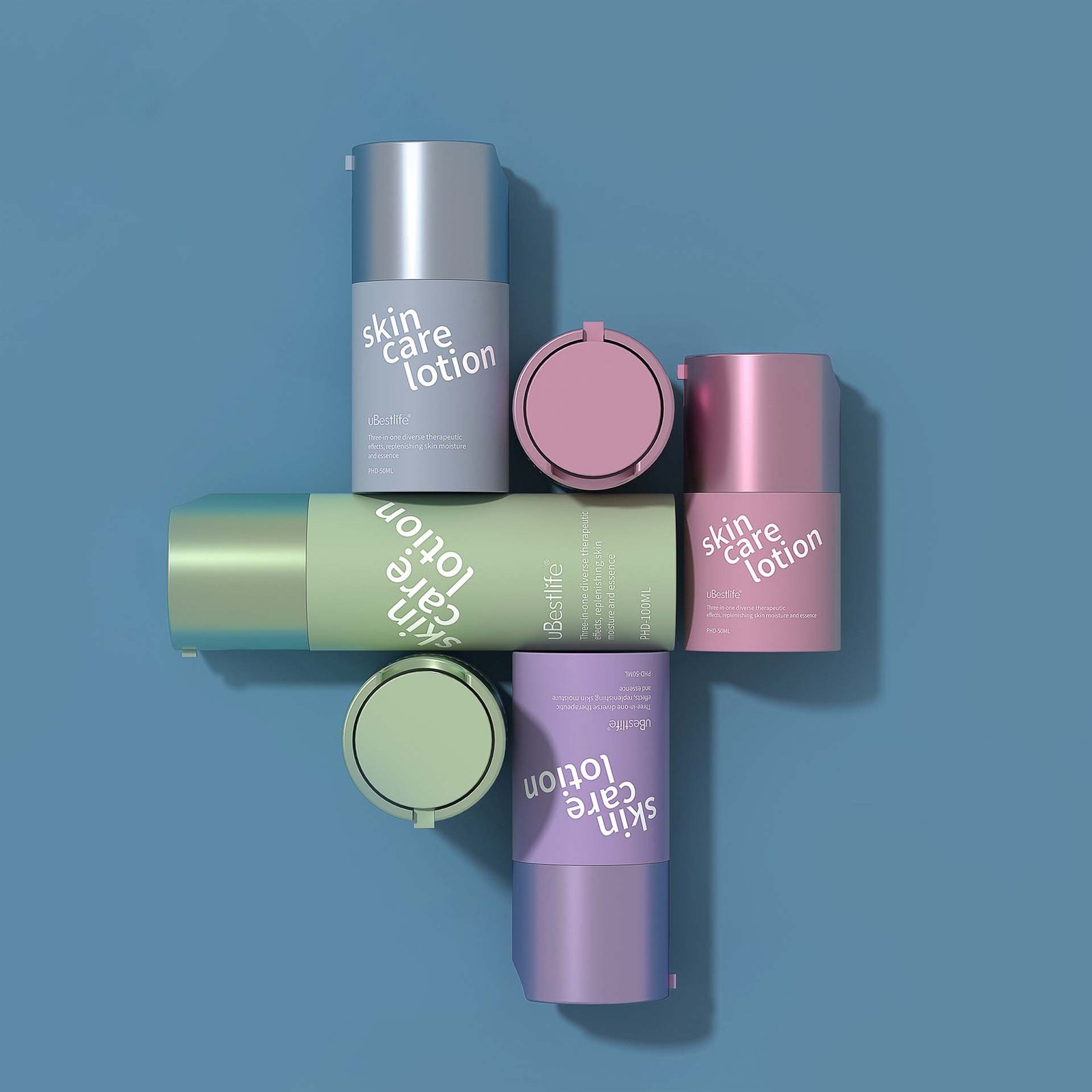 Colorful airless pump bottle packaging main product view