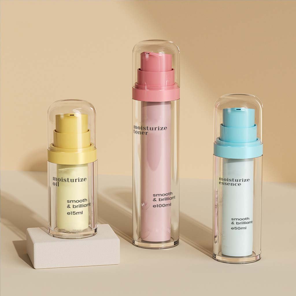 Gradient color airless pump bottle packaging with customized cosmetic bottle finish