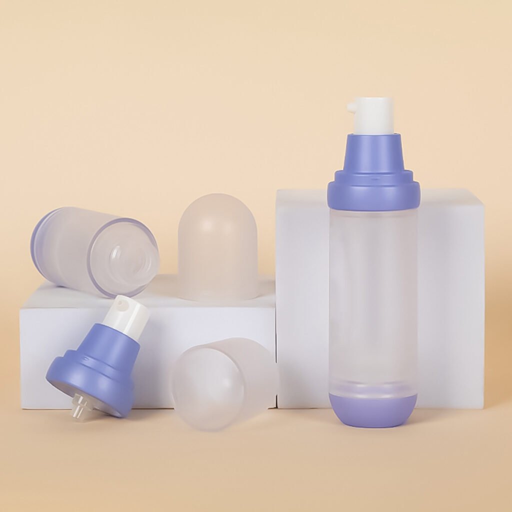 Transparent airless pump bottle product details, luxury skincare packaging